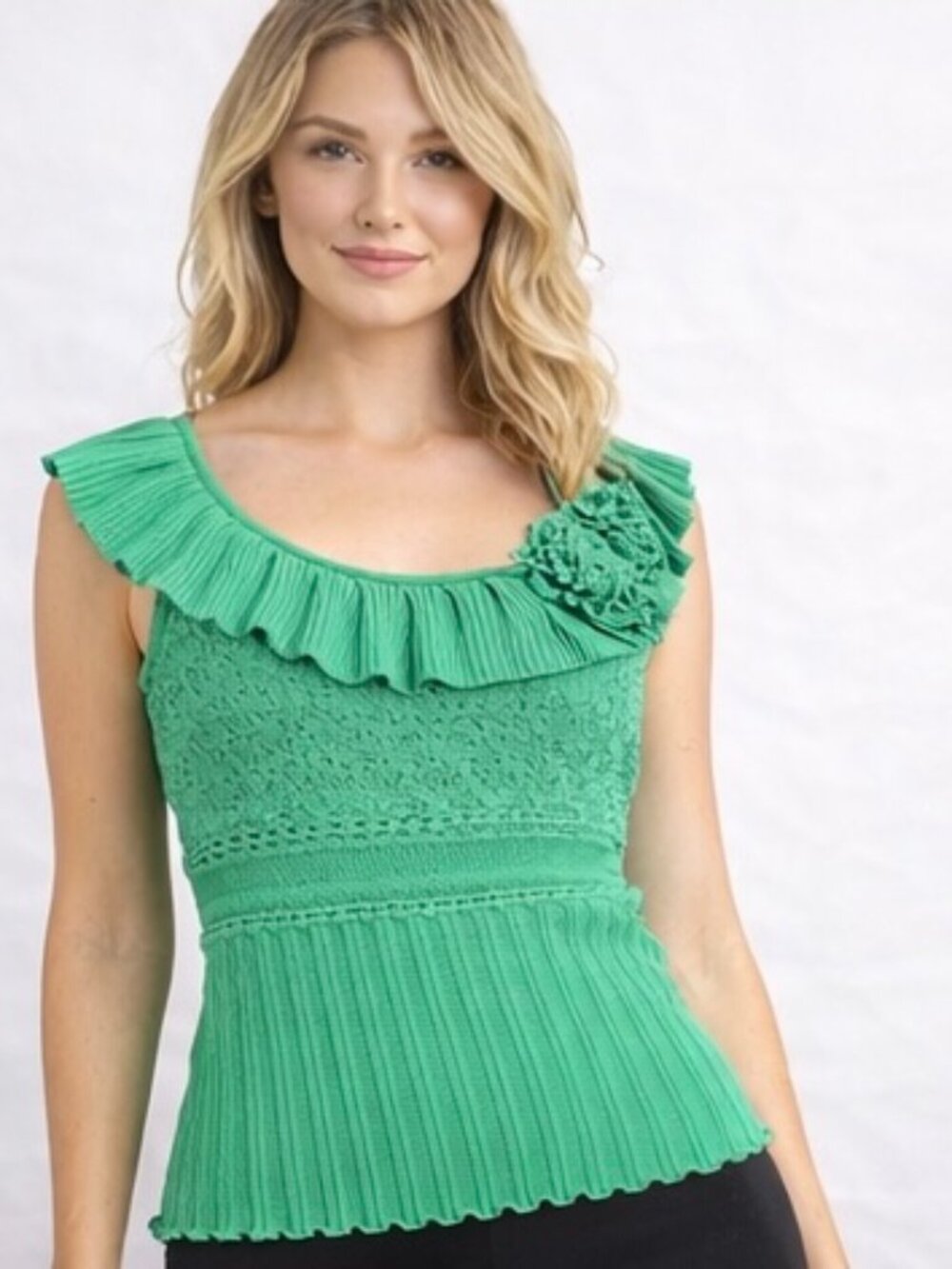 Catherine Malandrino Vibrant Green Ruffle Blouse